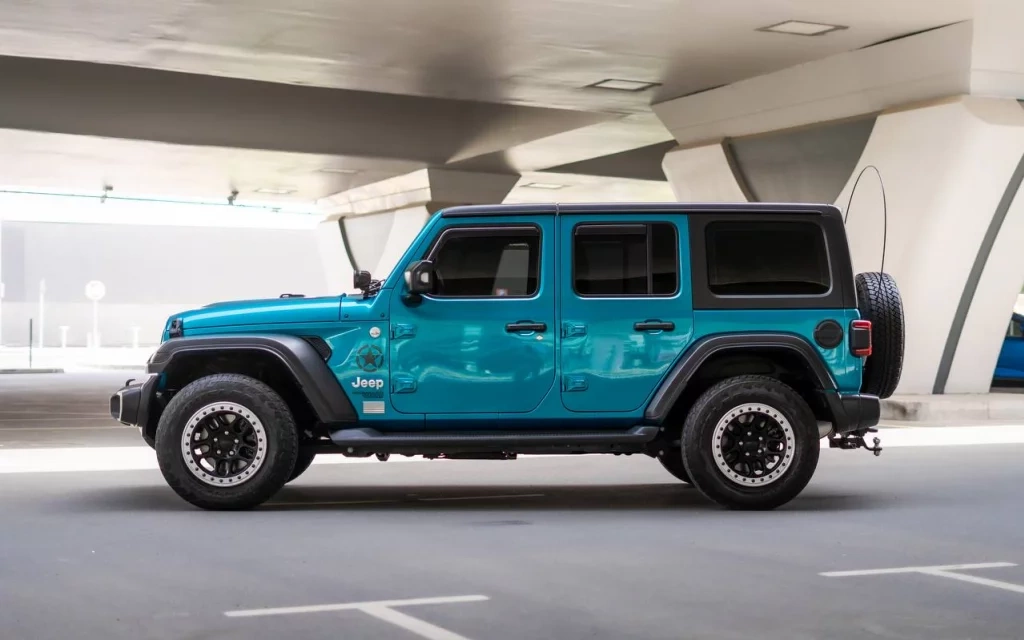 Car rental Jeep Wrangler in Dubai 2020 (tiffany-blue)